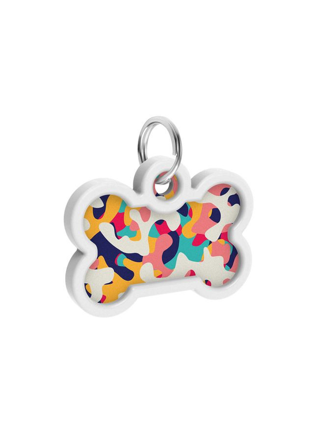 Адресник для собак і котів металевий Smart ID з QR паспортом, малюнок "Камо різнокольоровий", кістка, Д 40 мм, Ш 28 мм WAUDOG (365061918)