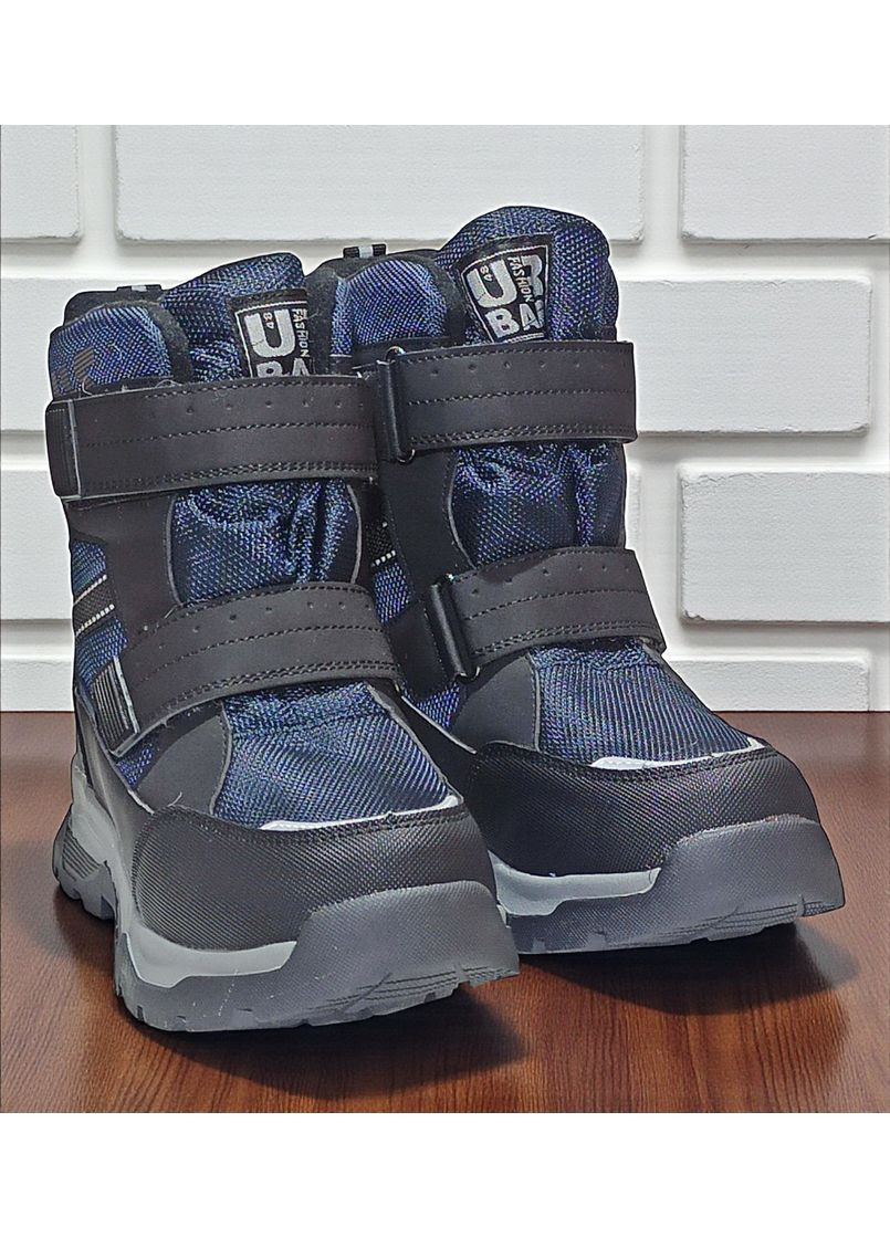 Темно-синие подростковые зимние дутики на овчине для мальчика, термоботинки на овчине для мальчика, зимние ботинки для подростка Tom.M на липучке