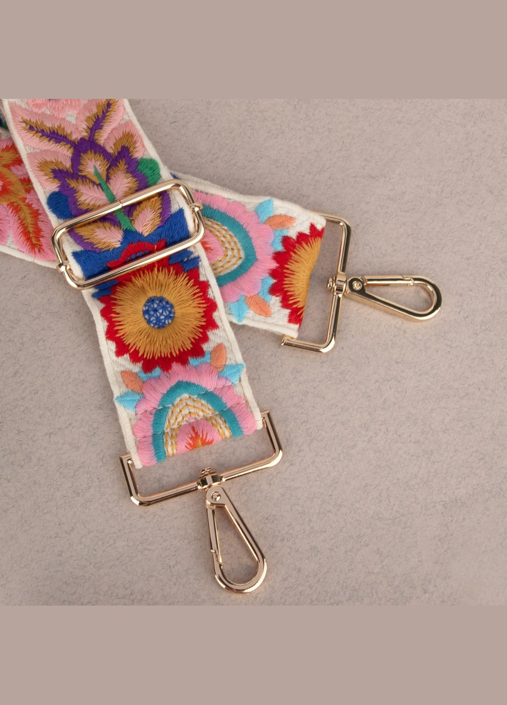 Ремінець плечовий для сумки 50 мм 4413 gold білий з барвистою вишивкою HandyCover (336885060)