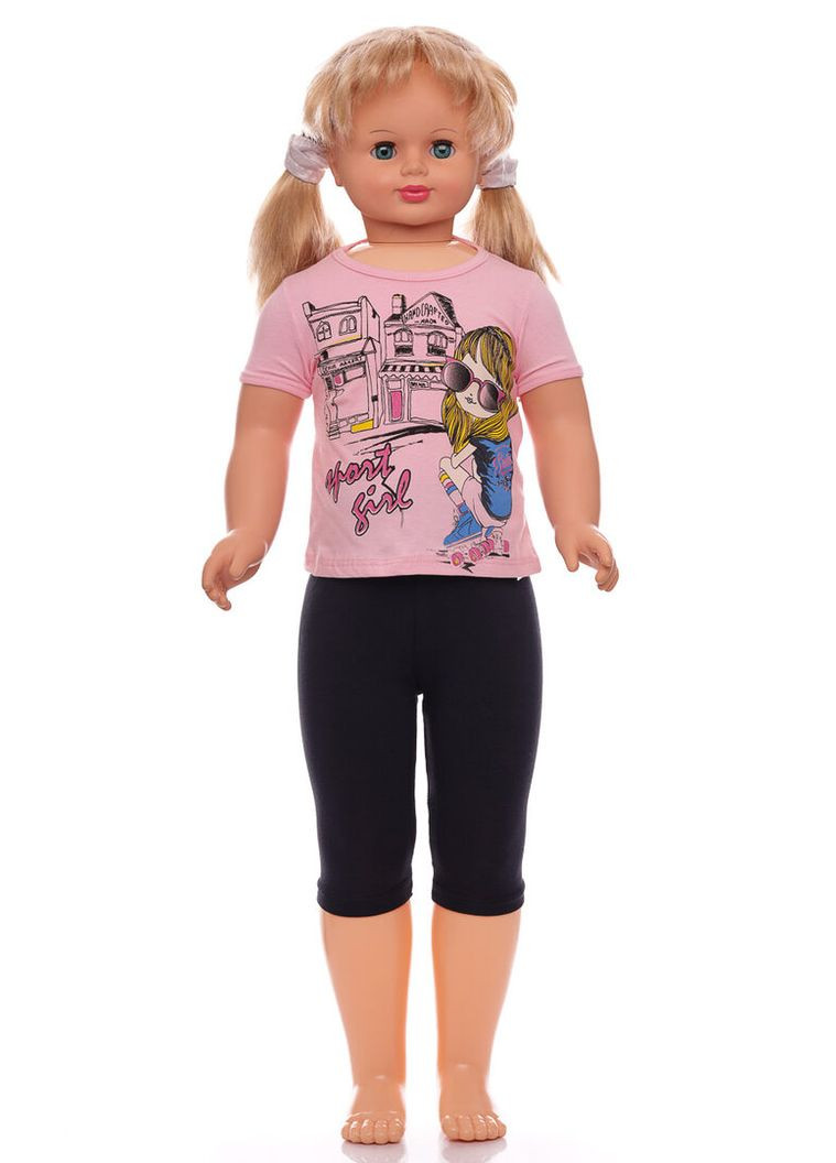 Розовый летний костюм летний для девочки трикотажный с девочкой розовый 98 см (32458) BABYKROHA