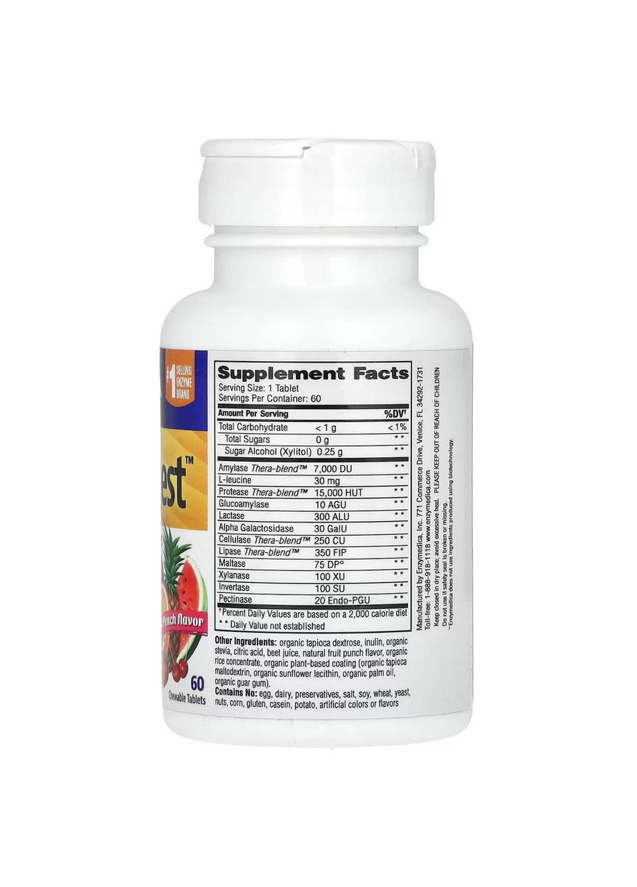 Kids Digest, ферменты для детей, вкус фруктового пунша, 60 жевательных таблеток Enzymedica (366290948)