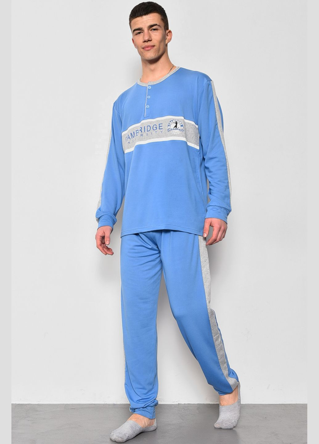 Пижама мужская на флисе полубатальная голубого цвета Let's Shop (280199007)