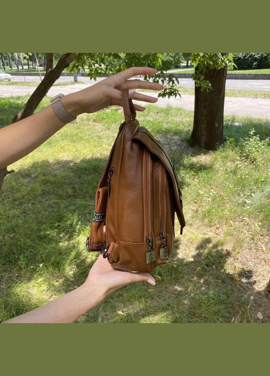 Жіночий міський рюкзак сумка з кенгуру на плече еко шкіра коричневий No Brand (298997994)