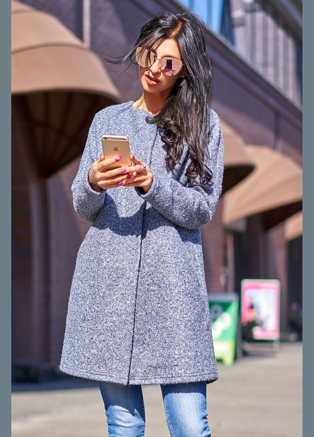 Серое демисезонное Теплое женское пальто Liton