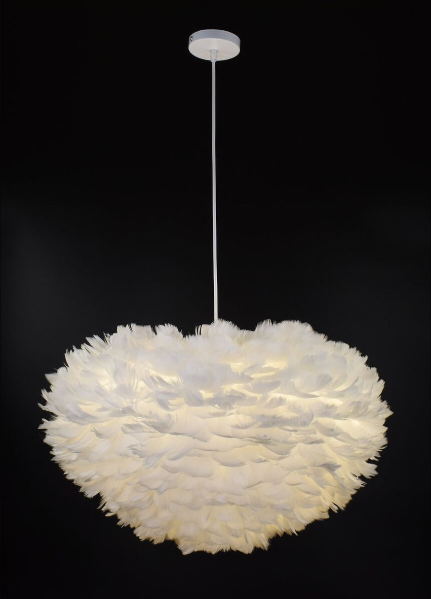 Люстра подвесная с перьями на 3 лампочки 26705 Белый 40-120х60х60 см. Sunnysky (365726892)