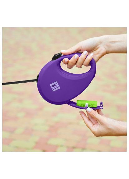 Повідок для собак R-leash з контейнером для пакетів L до 40 кг 5 м фіолетовий (26299) WAUDOG R-leash з контейнером для пакетів L до 40 кг 5 м ф (366502517)