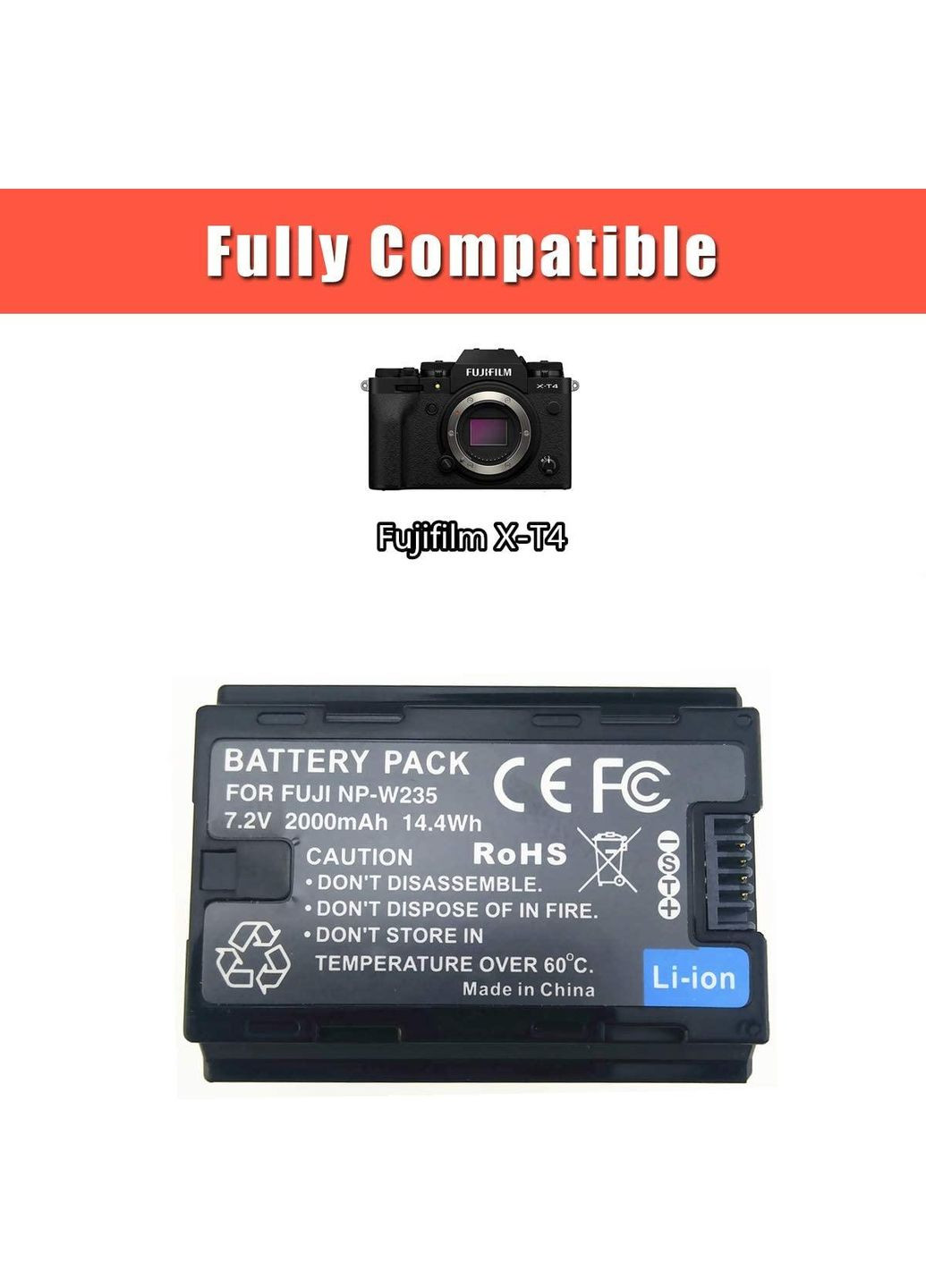 Аккумулятор NP-W235 для камер X-S20, XT5, XT4, XH2, XH2S, GFX100, GFX50S II - аналог на 2000 ma Fujifilm (369558834)