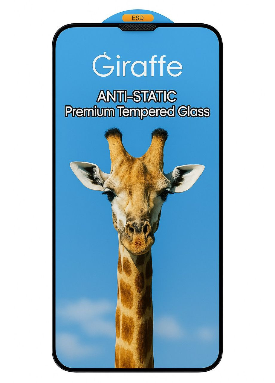 Захисне скло для iPhone 16e антистатичне покриття, олеофобне, з чорною рамкою Giraffe (338228042)