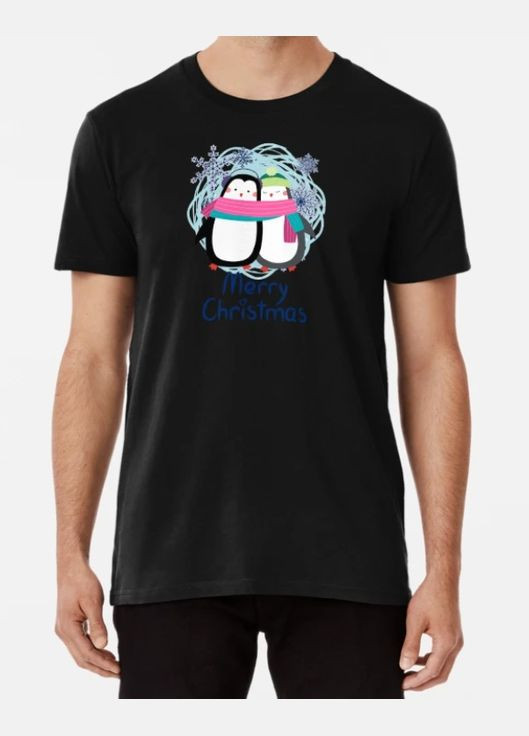 Черная мужская новогодняя футболка с принтом merry christmas пара пингвины Stedman