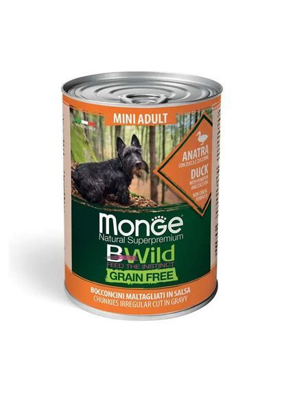 Вологий корм для собак Dog Wet Bwild Grain Free Mini Adult качка гарбуз цукіні 0.4 кг (000025584) Monge (366653080)