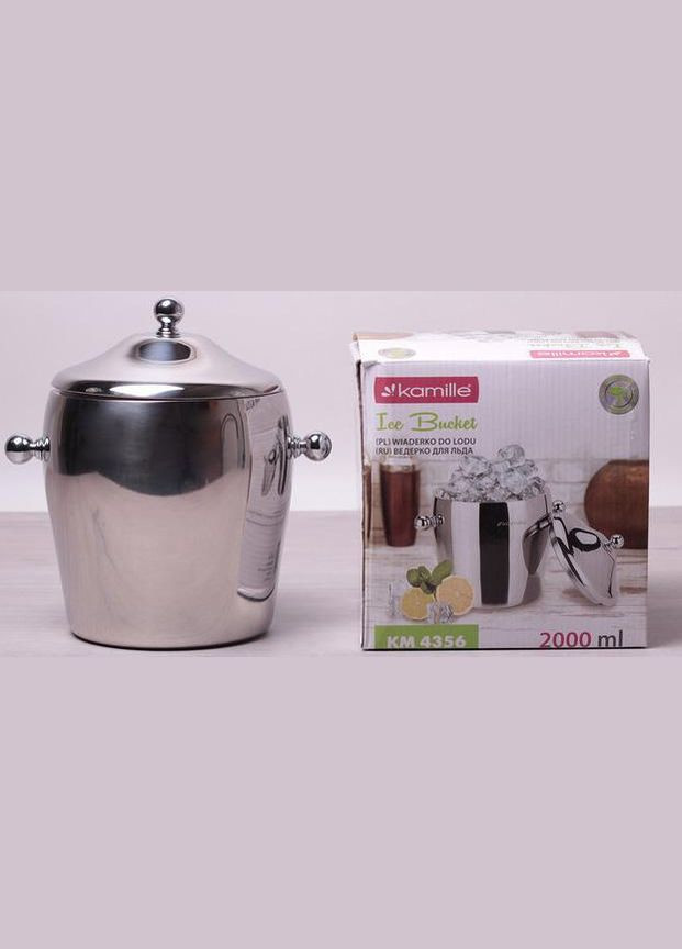 Відро для льоду 2000мл з нержавіючої сталі з подвійними стінками і кришкою Kamille (297366634)