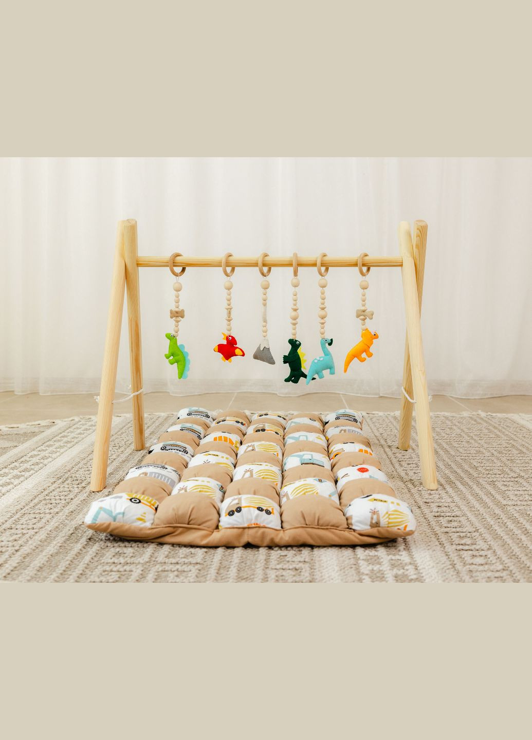 Мобіль дитячий підлоговий XRMASTER Динозаврики з матрациком Машинки, тренажер Монтессорі для новонароджених No Brand (347584726)