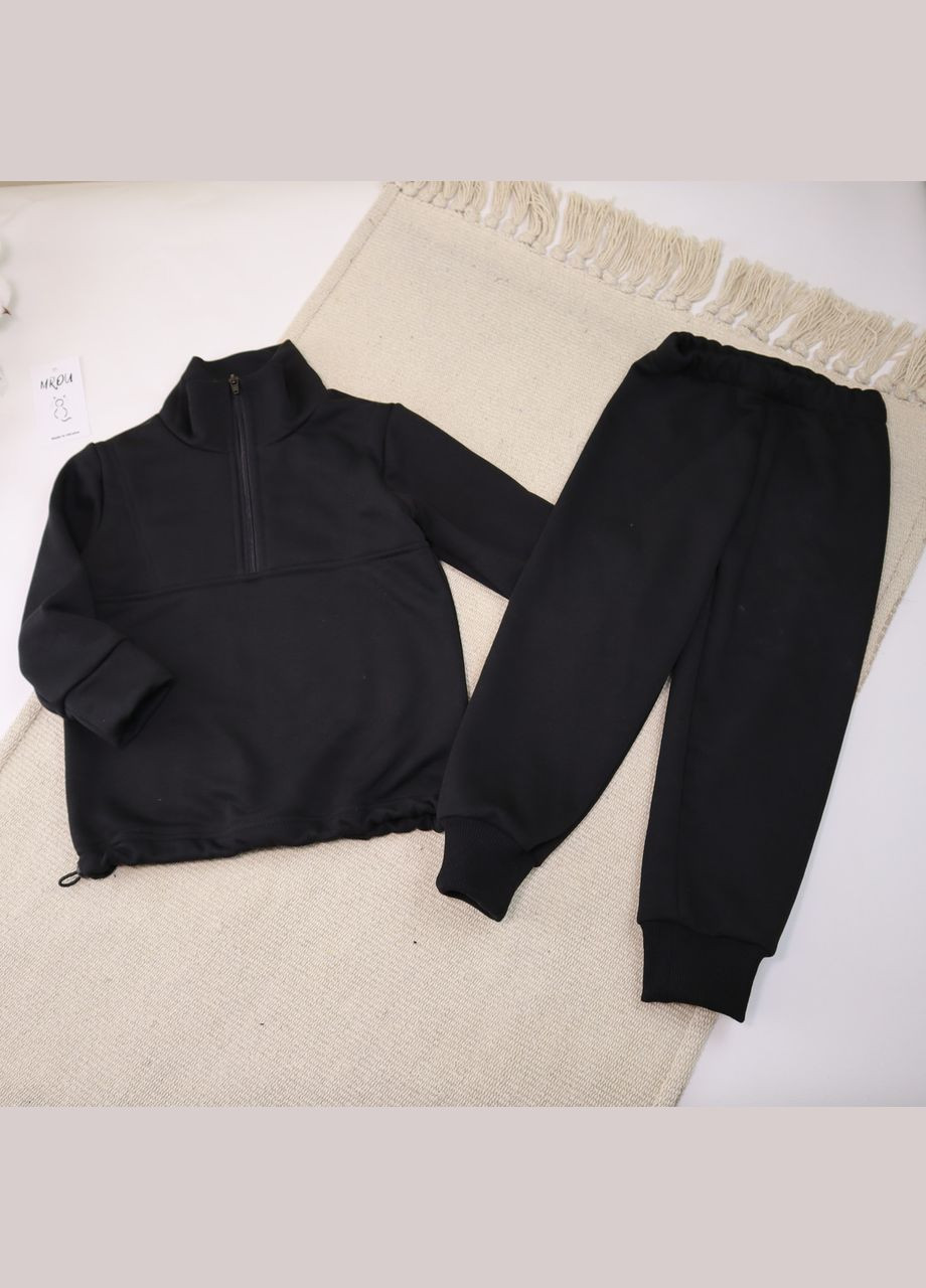 Чорний літній дитячий чорний костюм з трьохнитки (толстовка на не повній змійці+штани) брючний No Brand