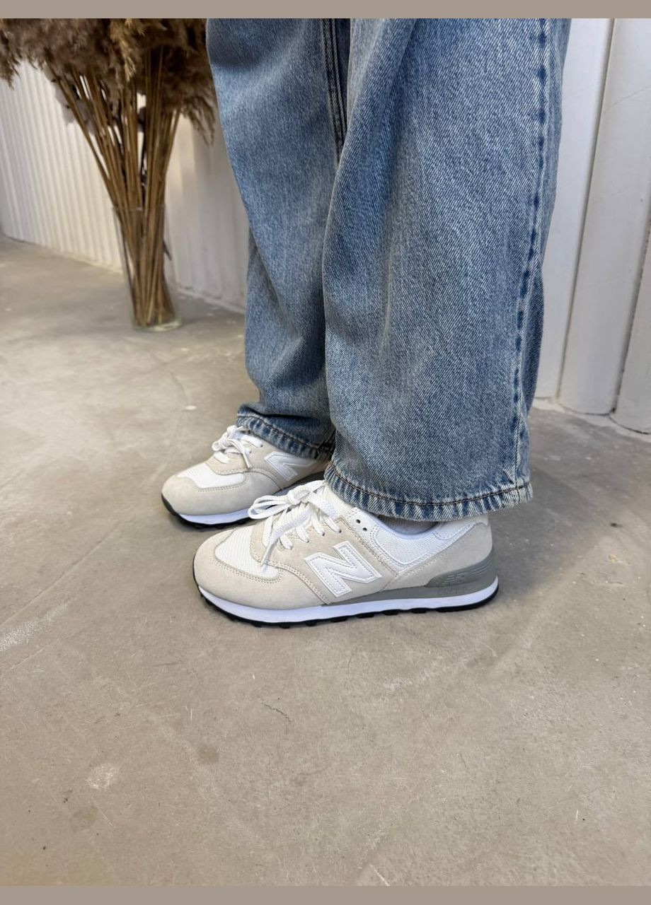Кроссовки женские New balance 574 grey white No Brand бежевые демисезоны (330104739)
