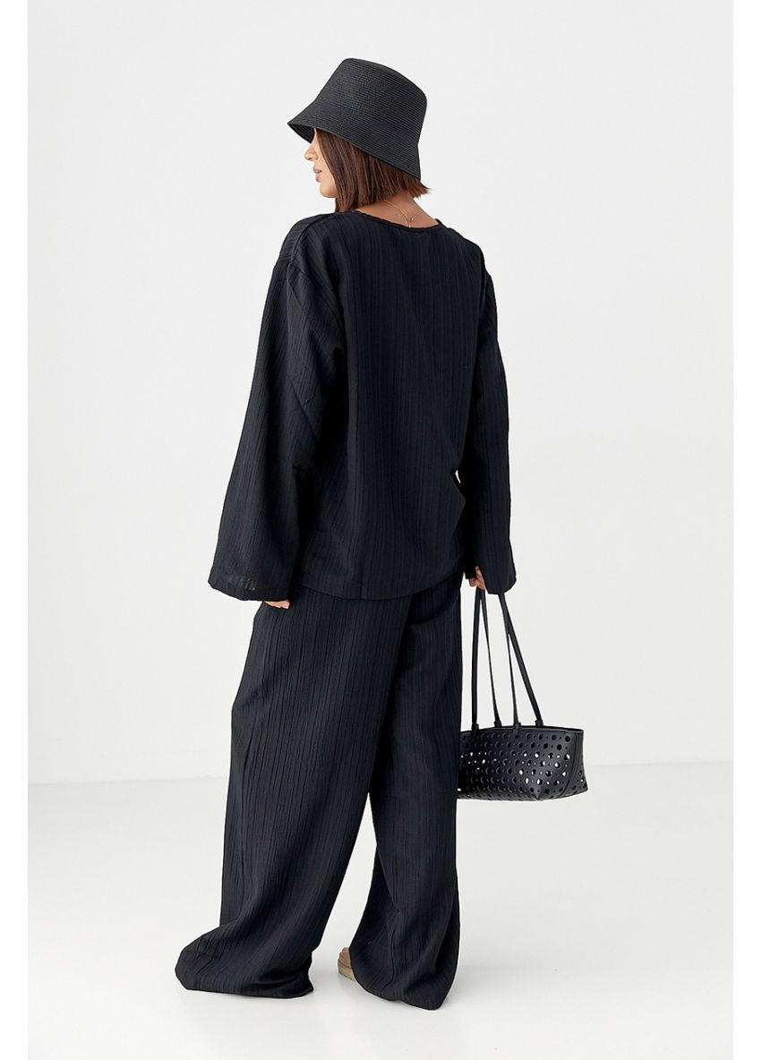 Вільний літній костюм із блузою на зав'язках Lurex Костюм-двойка (370377300)