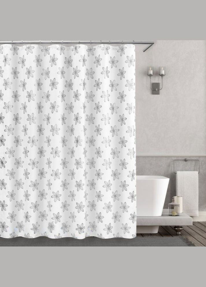 Шторка для ванной и душа 180x180 см,занавеска для ванной комнаты с крючками,белая с серебристым узором No Brand (346534637)