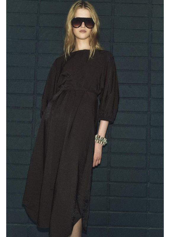 Коричнева сукня міді zw collection з ременем Zara