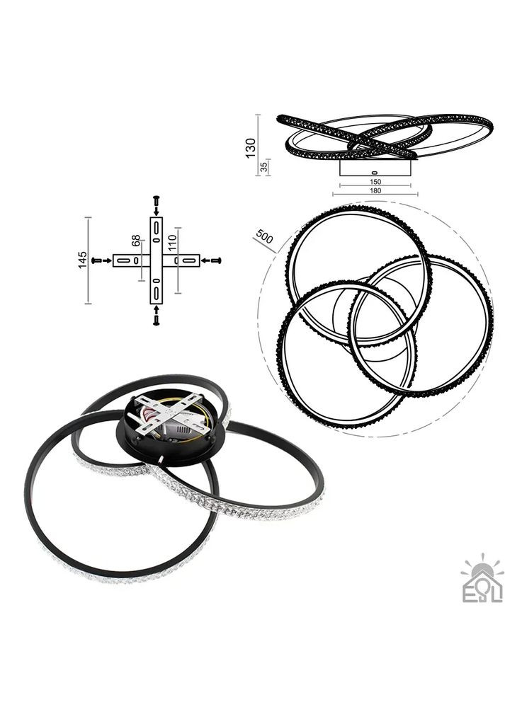 Керована світлодіодна люстра VITA 80W 3R-APP-500x130-BLACK/WHITE/CLEAR ESLLSE (365651748)