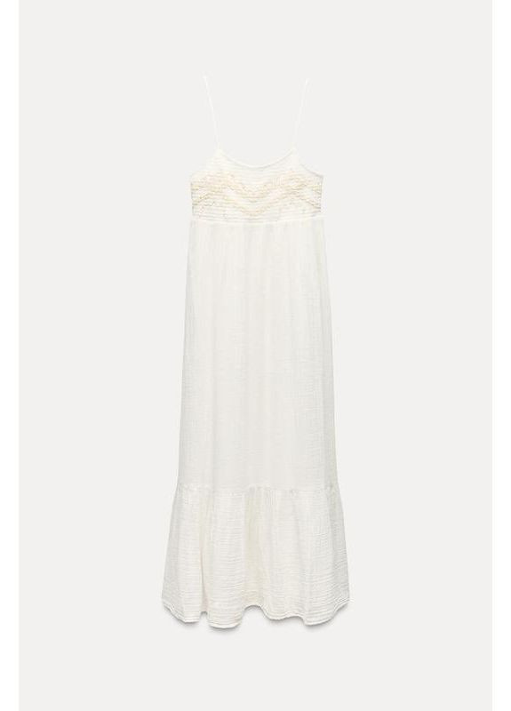 Белое платье из хлопкового муслина с вышивкой Zara