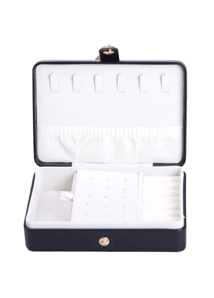 Шкатулка для украшений из экокожи черная органайзер для ювелирных изделий стильный контейнер для драгоценностей ProDobro (364192792)