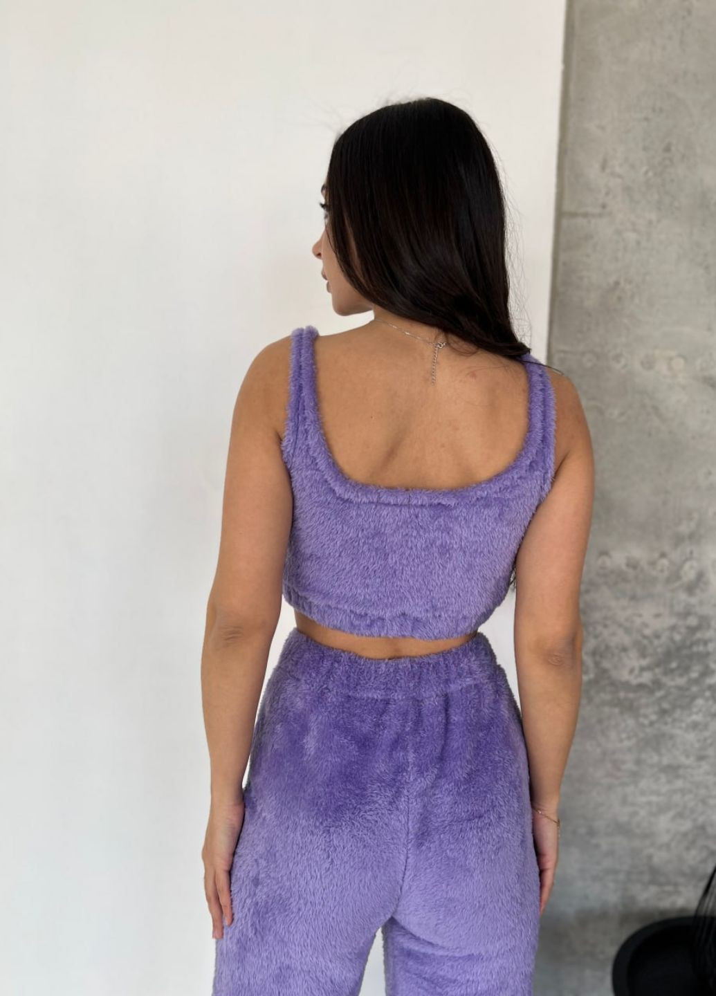 Лавандовый демисезонный махровый костюм: топ+штаны No Brand