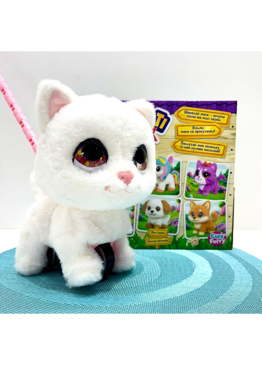 Котик -каталка на палочке интерактивная украинский язык Белая (M 6248 I UA) No Brand (365807456)