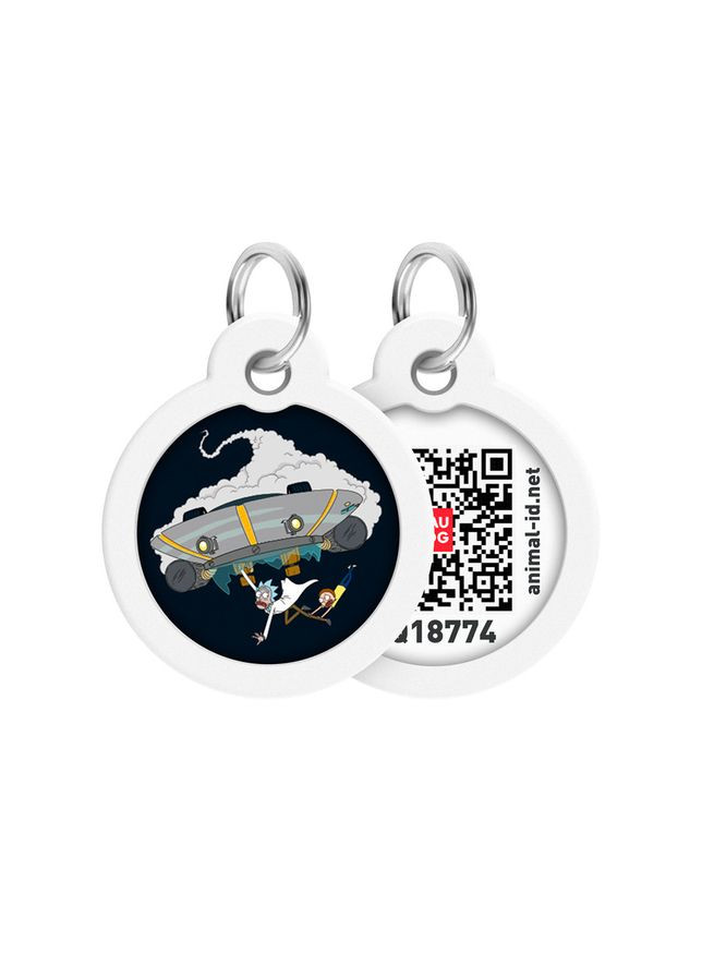 Адресник для собак и кошек металлический Smart ID с QR паспортом, рисунок "Год и Морти 1", круг, Д 25 мм WAUDOG (365061764)