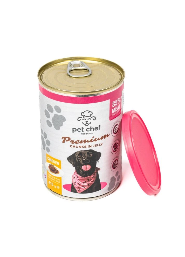 Вологий корм для собак шматочки в желе з куркою 415 г Pet Chef (381175309)