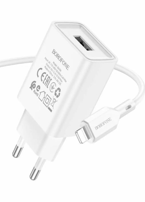 Сетевое зарядное устройство BA68A + кабель Lightning White Borofone (317192261)