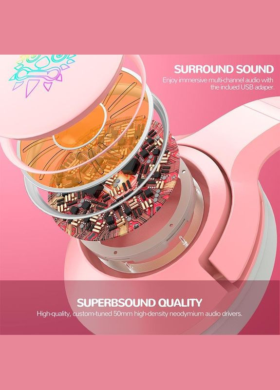 Навушники Gaming CAT with LED K9 рожеві штекер 3.5 мм Onikuma (300978112)