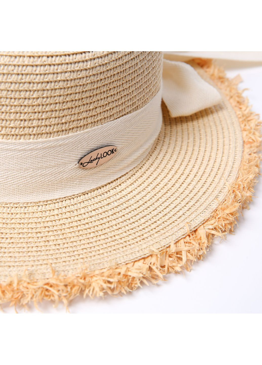 Капелюх канотьє жіночий зі стрічкою-бантом папір бежевий ПАМЕЛА LuckyLOOK 734-388 (323212790)