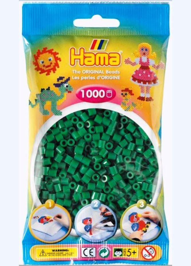Бусины для термомозаики зеленые 1000шт 5мм (Дания) Hama 207-10 (316092398)