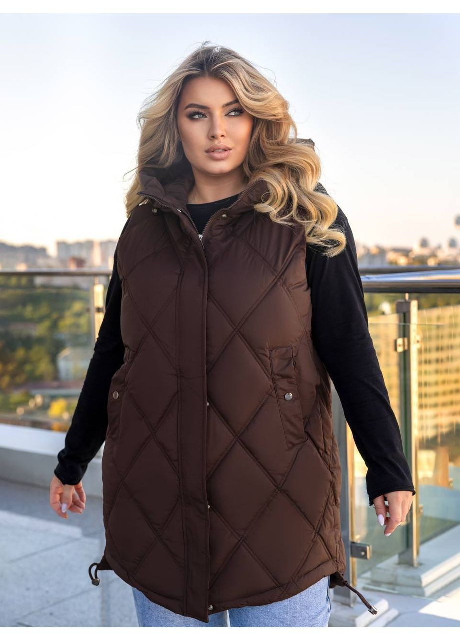 Жилетка удлиненная плащевка наполнитель холофайбер,стеганая с капюшоном Україна (362621852)