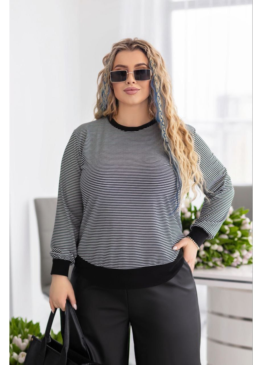 Чорно-білий світшот жіночий великих розмірів Style Point смужка без декору (360504859)