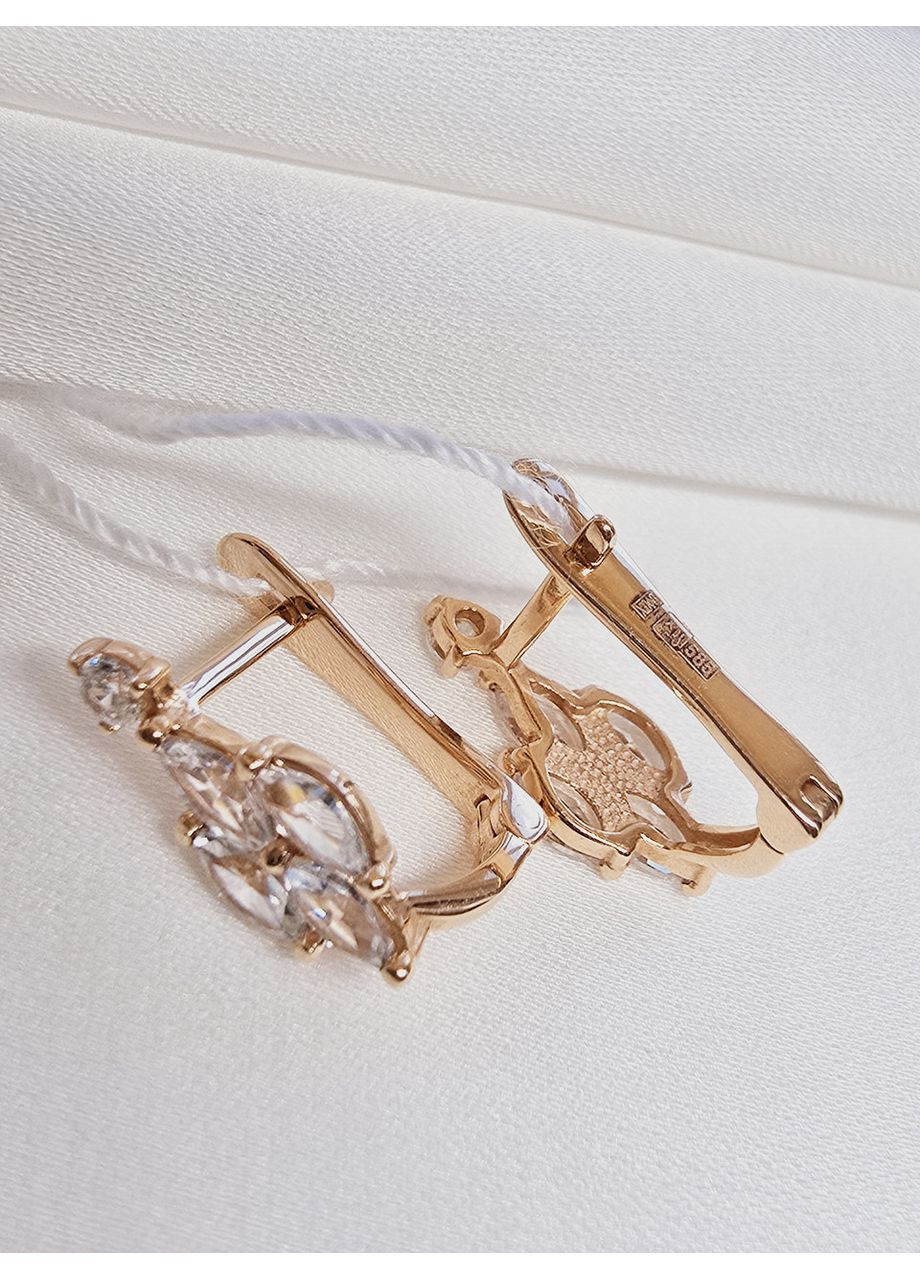 Золотые серьги с фианитами, красное золото 585 пробы 700231-1с Харківська ювелірна фабрика (355795832)