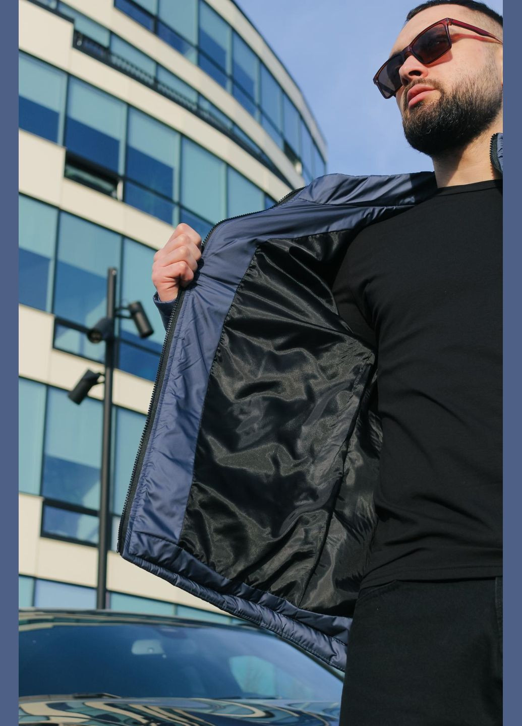 Синяя демисезонная куртка ветровка подкладка нейлон не маломерят No Brand