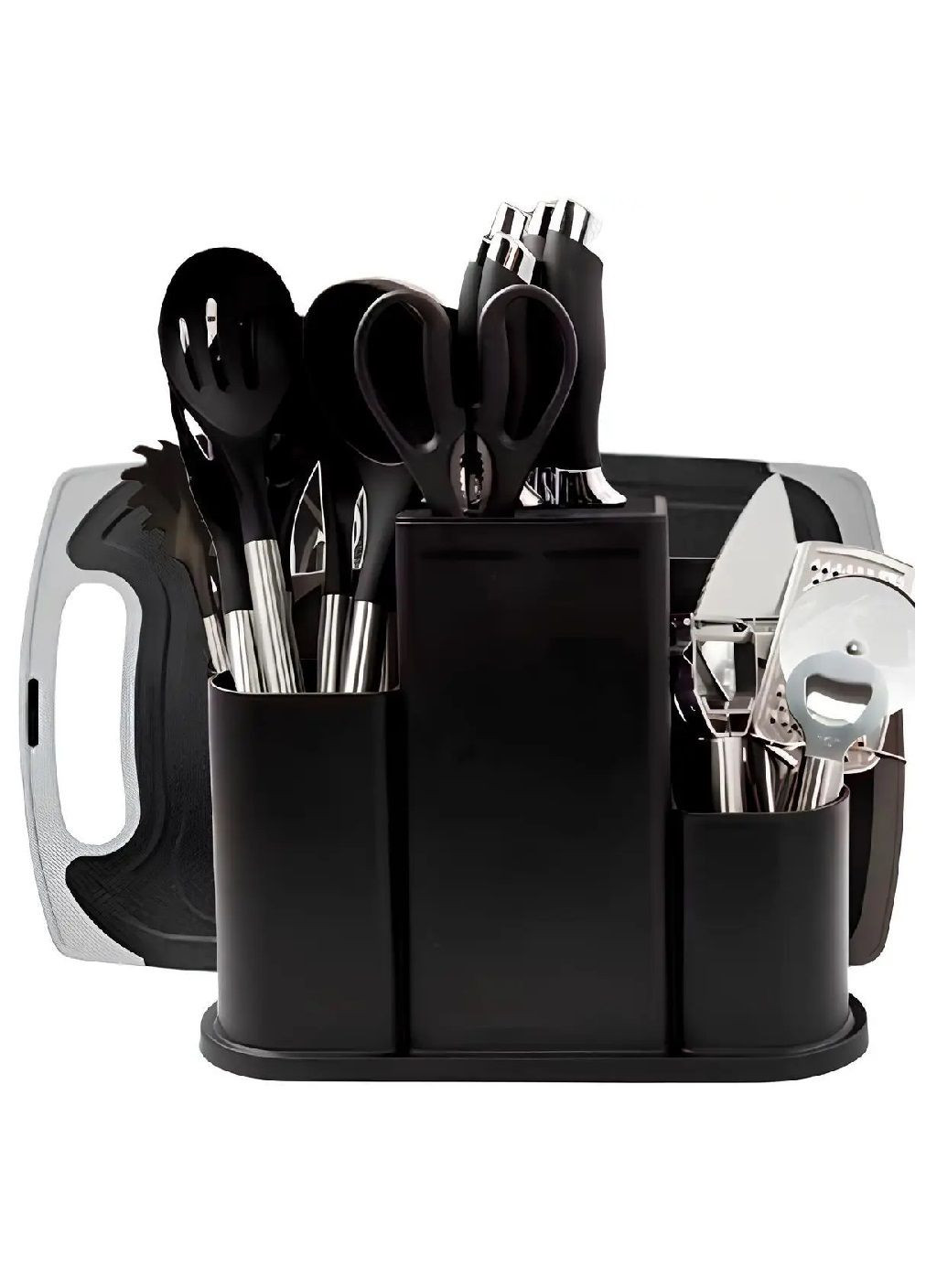 Комплект кухонных принадлежностей из нержавеющей стали термостойкого силикона с подставкой 20 штук (480874-Prob) Черный Unbranded (346389807)