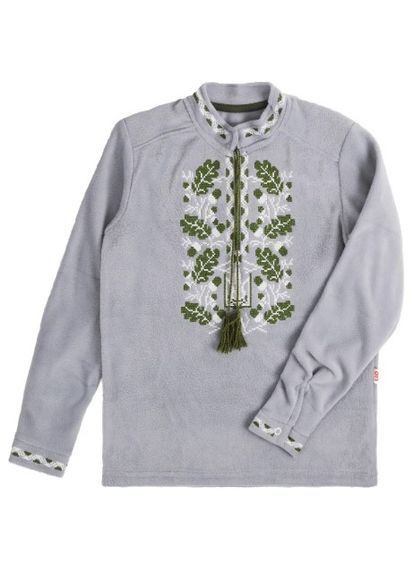 Сіра вишиванка флісова для хлопчика сіра дубочок довгий рукав фліс (365776787)