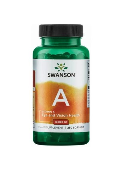 Вітамін А, Vitamin A,, 10000 МО (3000 мкг), 250 гельових капсул (SWV01001) Swanson (266799225)