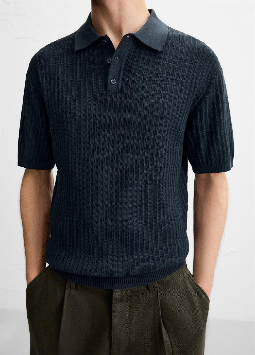 Темно-синяя футболка-поло для мужчин Zara однотонная