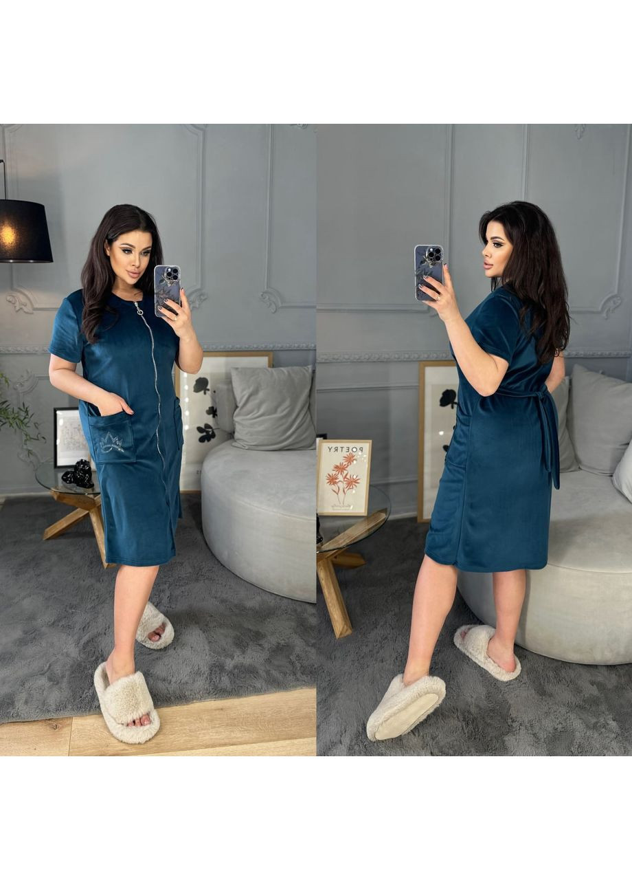 Халат велюровий з кишенями та стразами,на блискавці Україна (348791572)