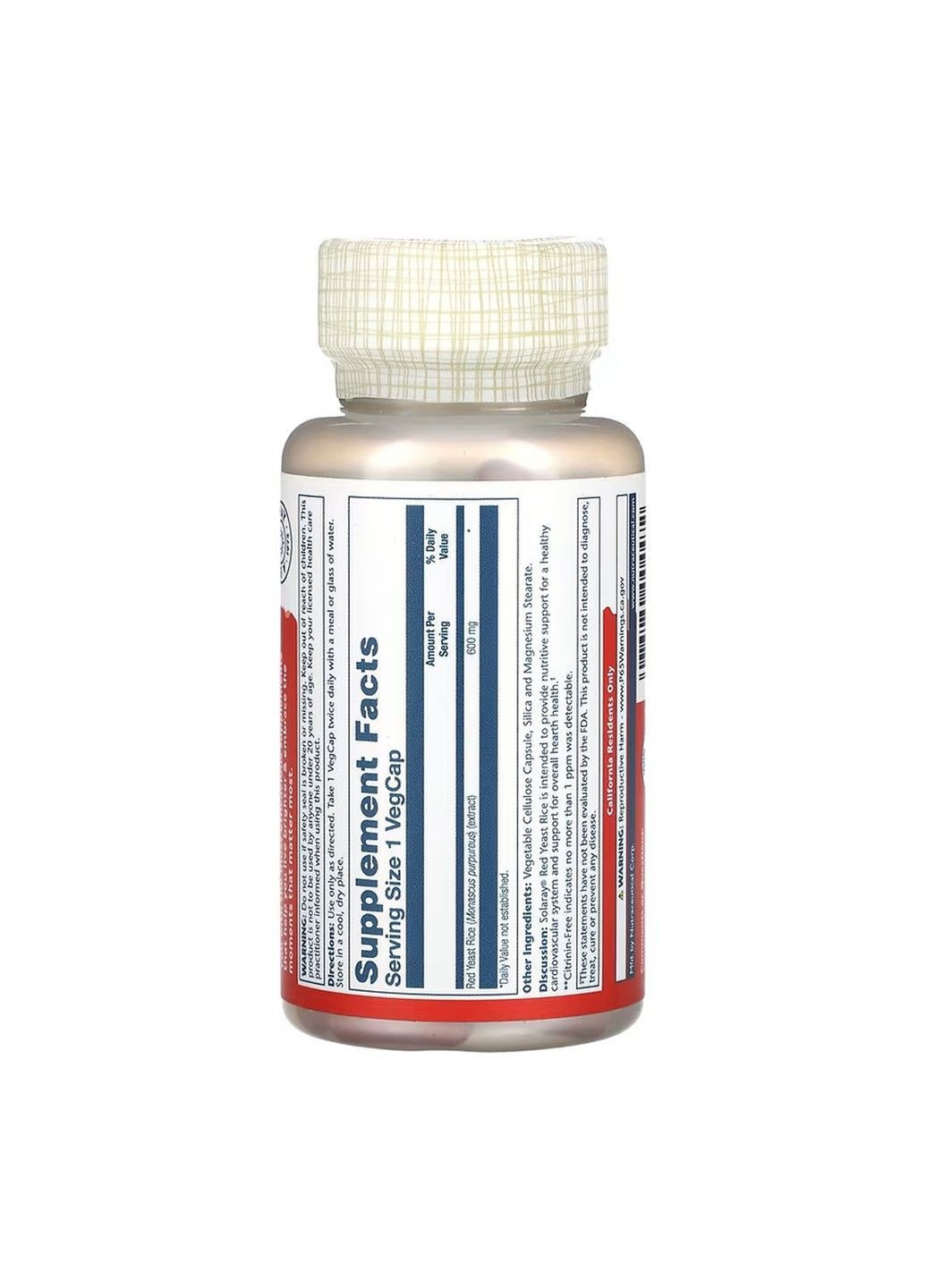 , Красный дрожжевой рис, 600 мг, 90 вегетарианских капсул Solaray (366667505)