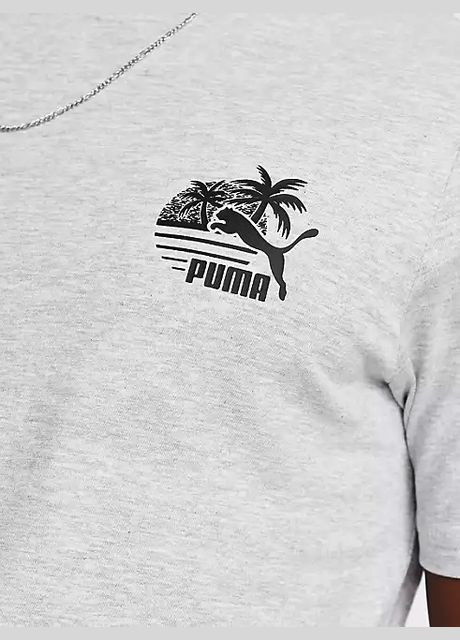 Світло-сіра чоловіча футболка майка Puma Graphic Tee light gray heather beach club