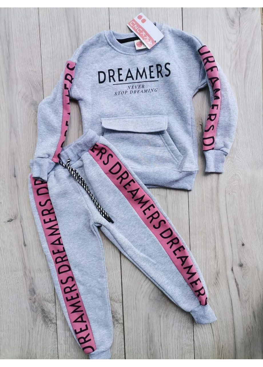 Сірий демісезонний дитячий теплий спортивний костюм (на байці) для 5,7 років Kids