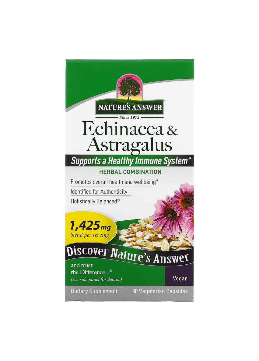 Эхинацея и астрагал, Echinacea & Astragalus,, 90 вегетарианских капсул Nature's Answer (335976831)
