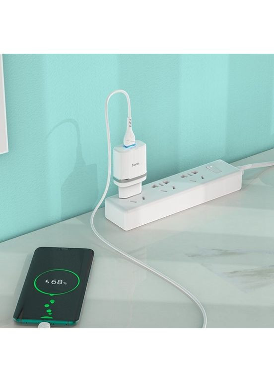 Сетевое зарядное устройство с кабелем QC3.0 charger set(Type-C) 18W White (6931474716309) Hoco C12Q Smart (361347245)