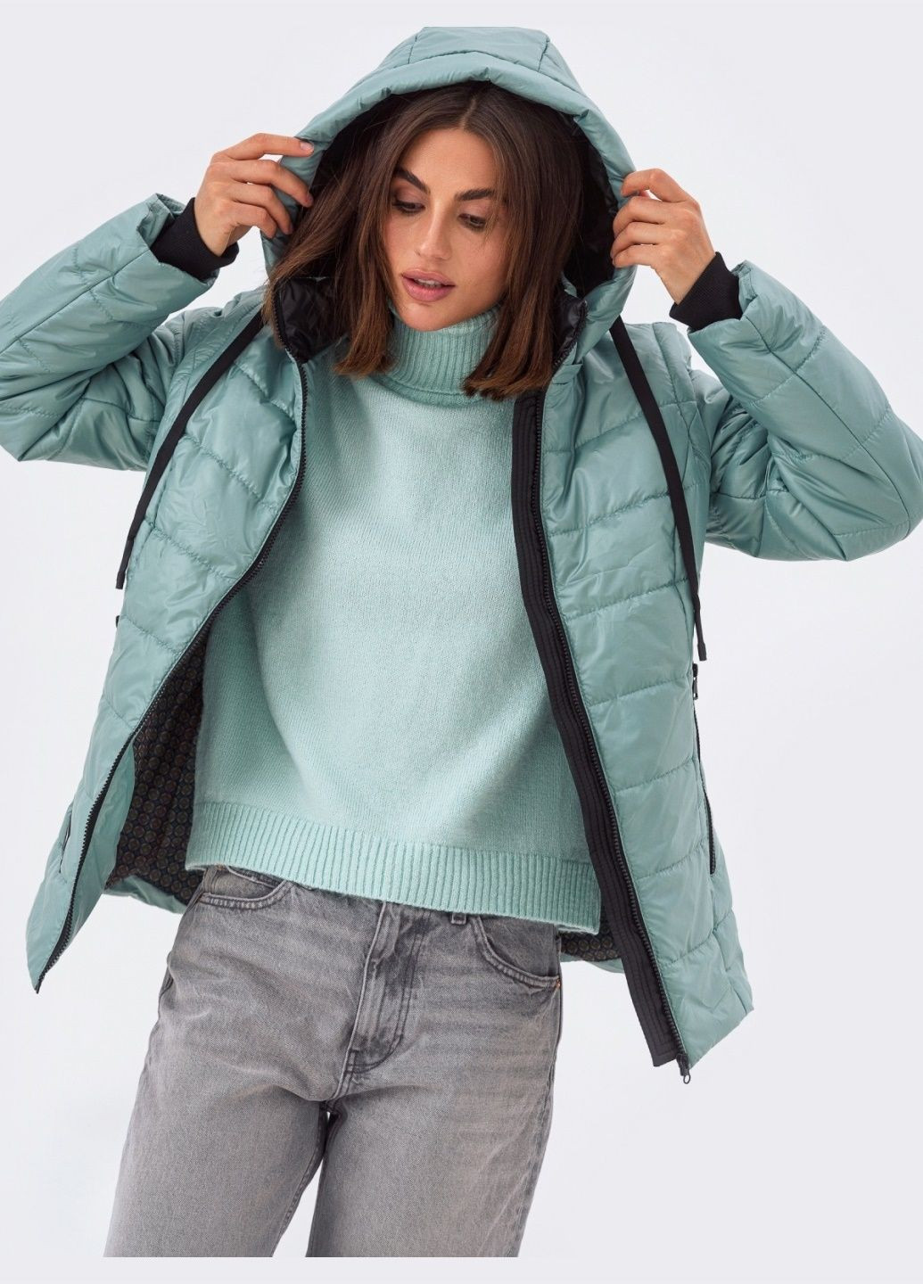 Мятная демисезонная мятная демисезонная куртка на молнии со вшитым капюшоном Dressa