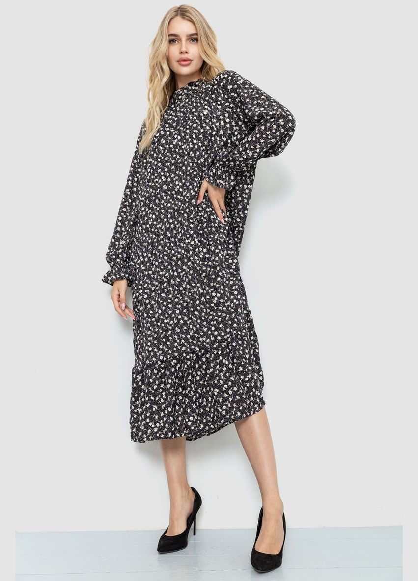 Черное платье свободного кроя с цветочным принтом,, 204r201 Ager