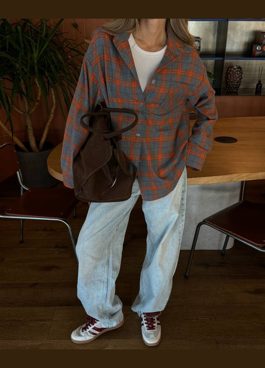 Оранжевая повседневный рубашка в клетку Україна с длинным рукавом