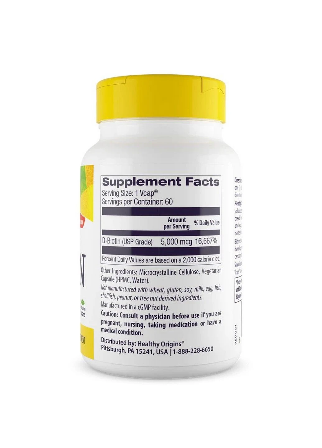 Витамины и минералы Biotin High Potency 5000 mcg, 60 вегакапсул Healthy Origins (294927693)